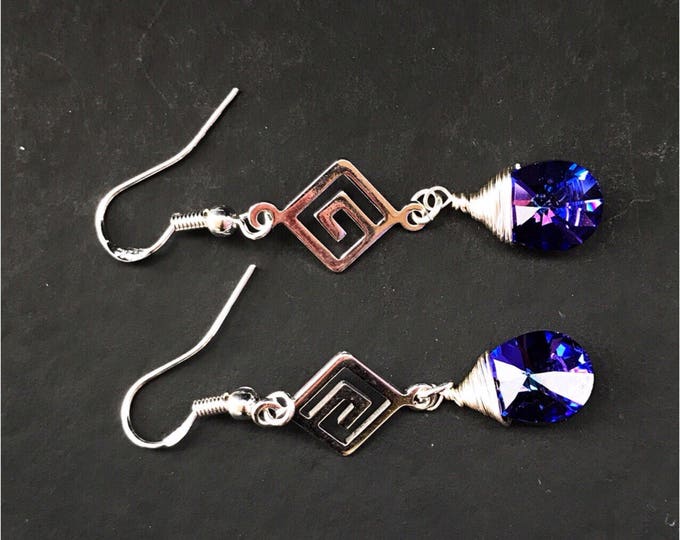 cobalt purple crystals earrings, purple blue Swarovski earrings, blue cobalt earrings, violet purple, shiny purple earrings