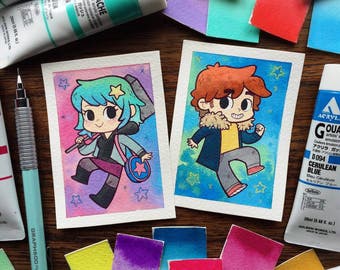 Scott Pilgrim and/or Ramona Flowers Mini ACEO ATC Prints by Michelle Coffee