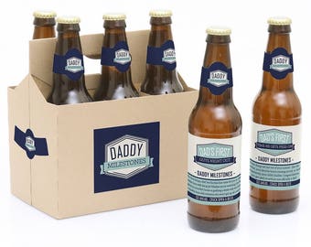 Daddy's First Milestone Beer Labels - New Dad Gift - 6 Beer Bottle Labels & 1 Carrier - Funny Baby Shower or Father's Day Idea