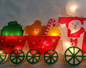 Christmas window lighted Santa's sleigh, double sided 20 mini lights, c. 1980s