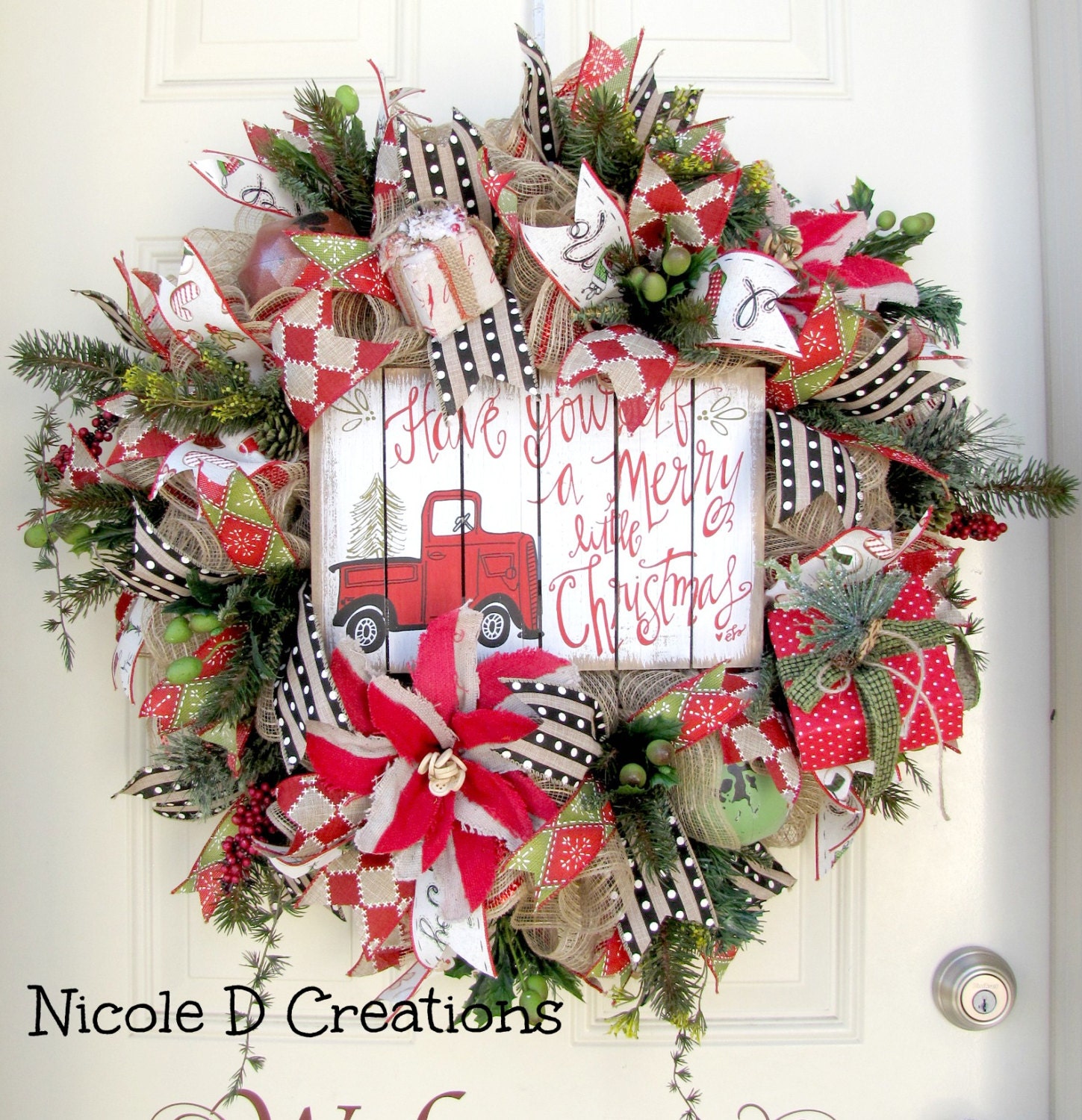  Christmas  Wreath Rustic Wreath Holiday  Wreath Deco Mesh