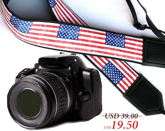 US flag camera strap. American flag camera strap. DSLR / SLR Camera Strap. Camera accessories.