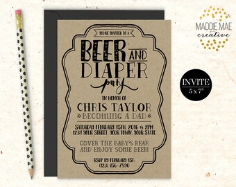 Rustic Kraft Beer & Diaper Party Invitation / Daddy Shower Invitation / Alternative Baby Shower Invitation, Kraft, Printable DIGITAL FILE