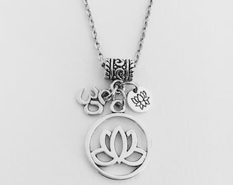 Lotus flower necklace/Yoga jewelry/zen jewelry/Om necklace/spiritual jewelry/ohm/ meditation/yoga/yin yang/lotus flower jewelry