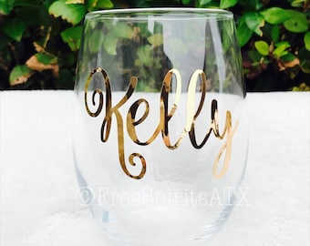 Personalized Stemless Wine Glasses/Personalized Glass/Rose Gold Glass/Bridesmaid Gift/Wedding Favors/Bachelorette Party/Bridal Party Favors