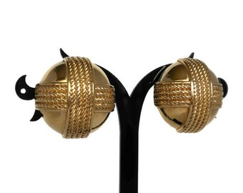 Big Round Gold Clip Earrings - Rope Earrings, Large Clip Earrings, Big Clip On Earrings, Gold Tone Earrings, Gold Earrings, 1980s Earrings