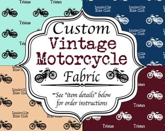 Motorcycle Name Fabric - Any Name or Phrase - Choose from 44 Colors and 10 Fonts for a unique personalized sewing project or gift