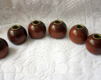 Set of 6 Brass lined candle holders, Round Wood Candle Holders,