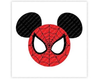 Disney, Marvel, Spiderman, Super Hero, Icon Mickey Mouse Head, Mouse Ears, Illustration, TShirt Design, Cut File, svg, pdf, eps, png, dxf