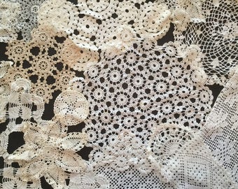 Lot of 26 Vintage Crochet Doilies - White and Off-White A4