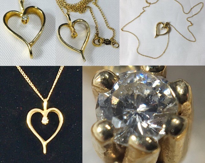 Storewide 25% Off SALE Vintage 14k Gold Faceted Diamond Heart Pendant And Necklace Set Featuring Elegant Design Accents
