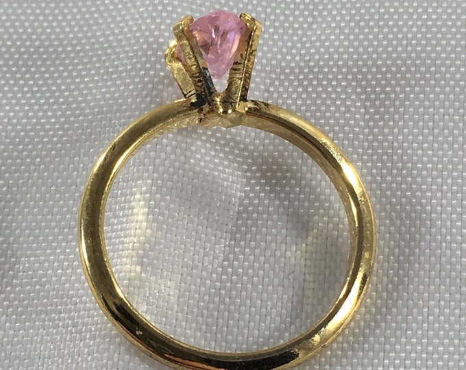 Storewide 25% Off SALE Vintage Gold Tone Marquis Cut Solitaire Rhinestone Cocktail Ring Featuring Elegant Modern Design