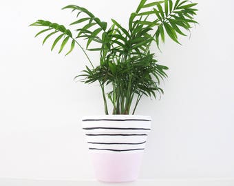 Hand Painted Pink Stripe Plant Pot - 15cm