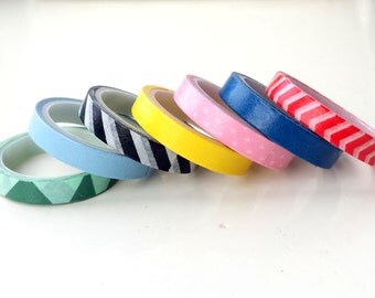 Set of 7 small / skinny patterned washi tapes