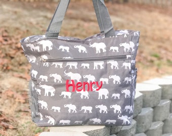 Elephant Diaper Bag, Gray Diaper Bag, Boy Diaper Bag, Girl Diaper Bag, Elephant Baby Shower, Baby Shower Gift, Canvas Bag, Personalized Tote