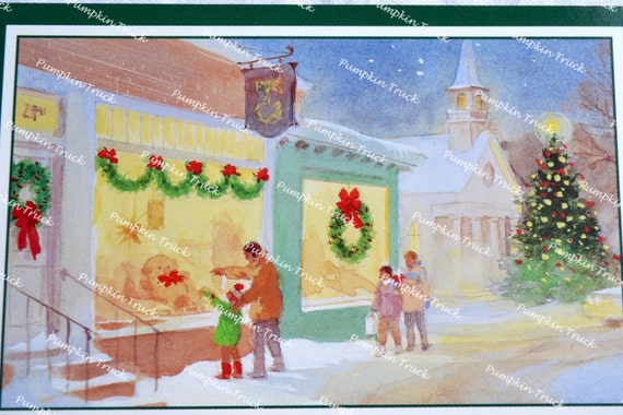 Vintage Christmas Card Window Shoppers In Front Of Toy Vintage Christmas Card Window Shoppers In Front Of Toy