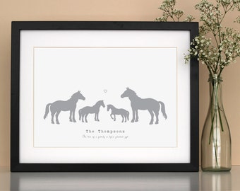 Horse family personalised poster print - personalised family art - gift for horse lover - horse poster print - new parents gift - horse gift