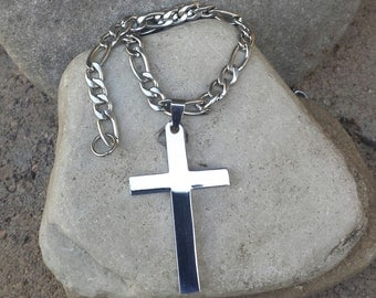 FREE SHIPPING,Men's Cross Necklace, Christian Jewelry, Graduation Gift, Gift For Dad, Stainless Steel Necklace, Large Cross Man Necklace