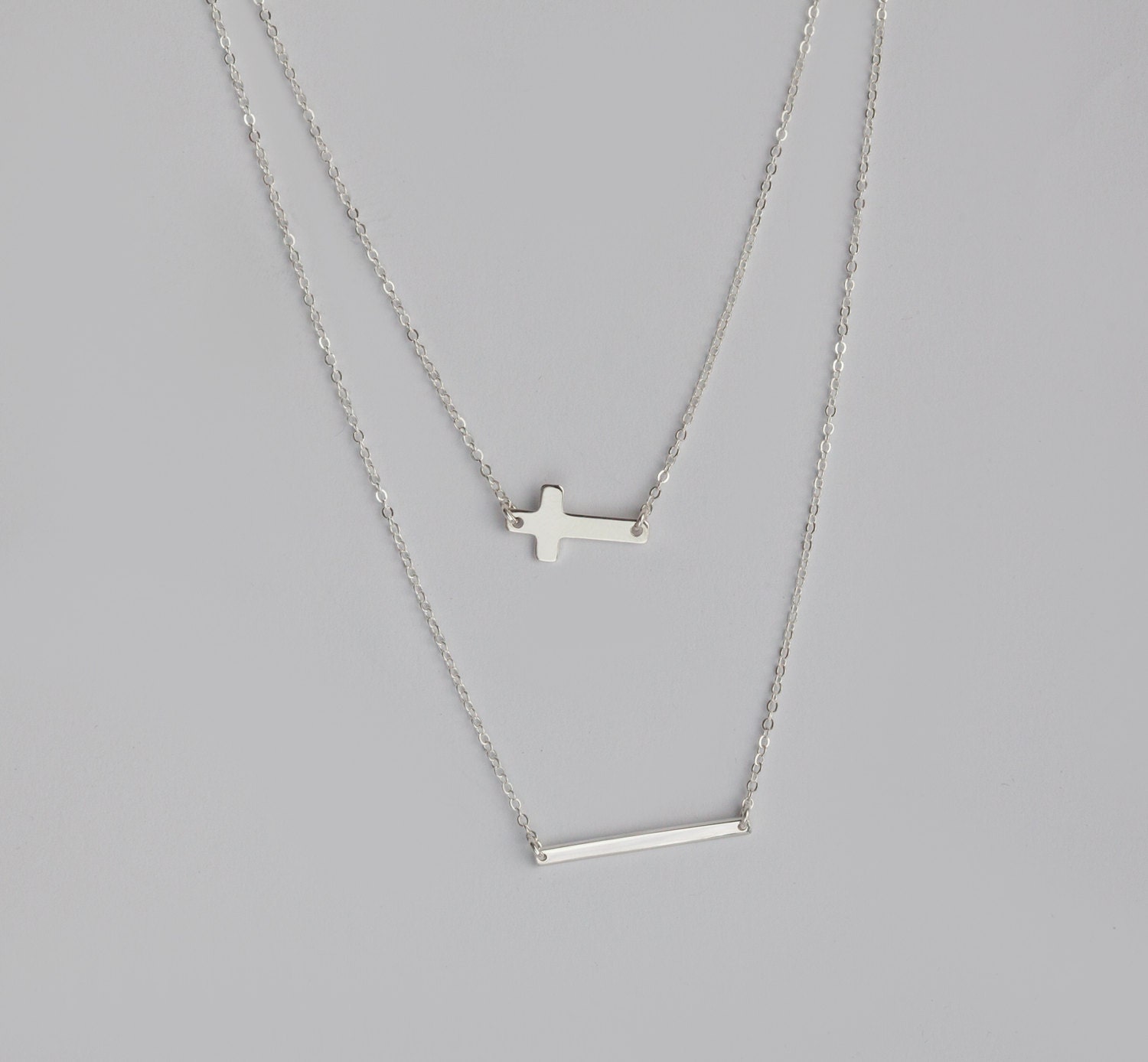 Necklace Set Sideways Cross Necklace Gold Bar Necklace