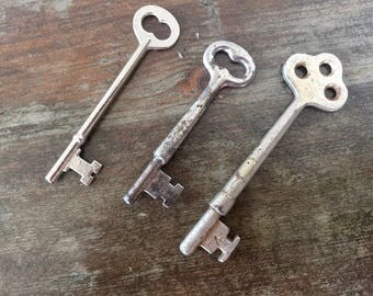 Vintage SKELETON KEYS, Three (3) Antique Skeleton Keys, Steampunk Industrial, Vintage Skeleton Keys