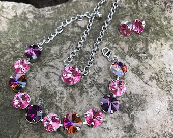 11mm swarovski set, purple/pinks