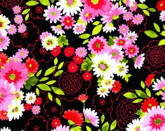 Robert Kaufman Laurel Canyon Collection Black Floral - Cotton Quilting Fabric by the Yard - FM