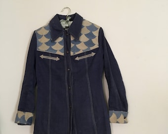 Vintage Late 1960s Chambray Jacket - Scallop Suede Detail Jacket - 1960s Denim Jacket - Denim and Leather Jacket - Western Jacket