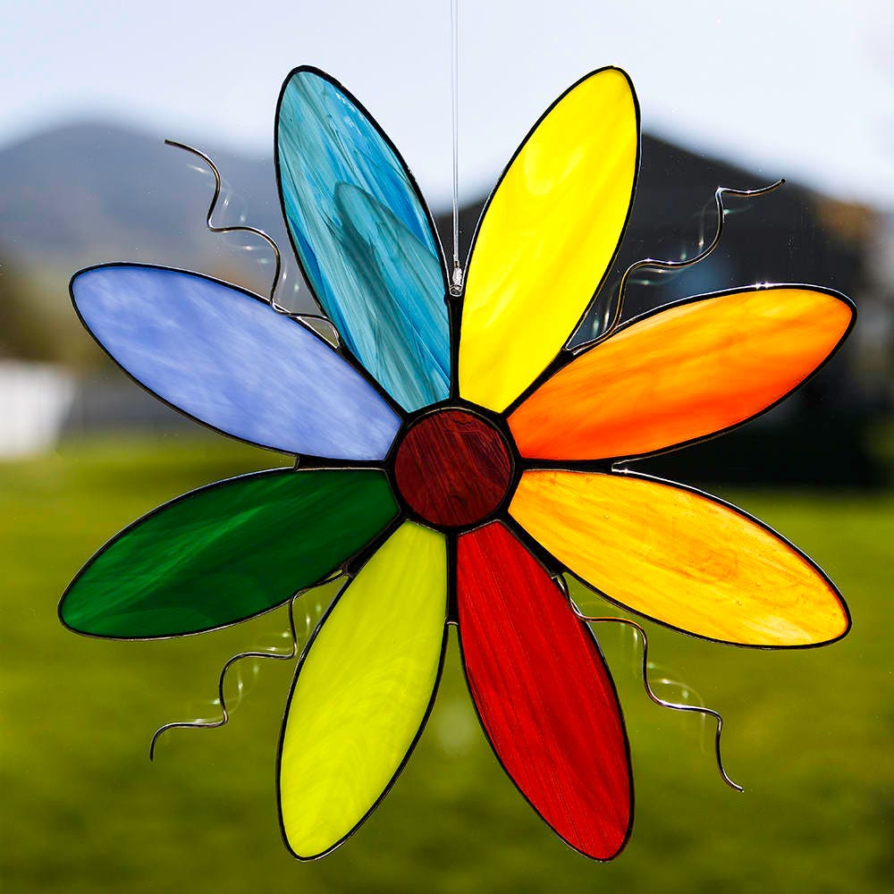 Stained Glass Rainbow Daisy Suncatcher
