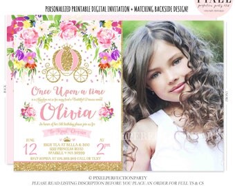 Princess Birthday Invitation Pink Gold Princess Carriage Invitation Cinderella Carriage Invitation Princess Party Royal Princess Party