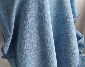 denim blue chenille upholstery fabric, remnant luxurious craft fabric, 28 x 56 inches, slightly soiled