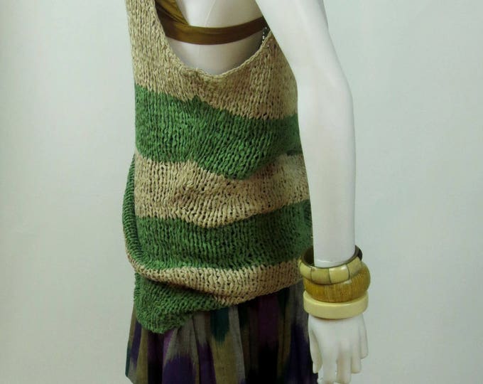 90s Minimal striped tape yarn loose knit beach coverall dress top