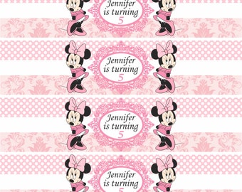 Disney Minnie Mouse pink Birthday Party Water Bottle Labels- Printable
