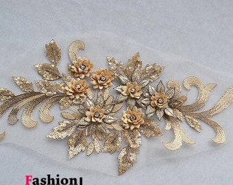 1pc Super Luxury Gold Paillette Lace Appliques Exquisite Wedding Dress Grown Bridal Veil