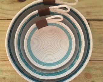 Catch-All Baskets - 3 Piece Nesting Bowl Set - Teal