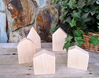 Wooden block houses - Set of 5 rustic wooden houses - Small wooden houses - Wooden village - Wooden house accents - Housewarming gift