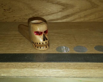 Wooden pipe hand carved skull pipe curly maple wood