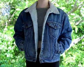 90'S Levi's 71500-0414 Denim Boa Jacket, Men's Size L, Vintage cotton blue type Vintage Second Hand