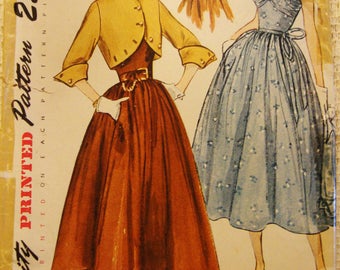 Vintage Simplicity Pattern 1950's Full Skirt Dress and Shaped Bolero Jacket * 32 Bust