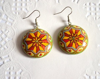 geometric jewelry Yellow green earrings for her geometric jewelry Rainbow Earrings colorful earrings statement earrings gift for girlfriend