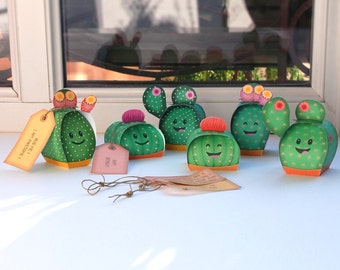Cactus gift boxes (Printable) - 6 funny cactus party centerpiece, set of 6 cute cactus favor boxes DIY + editable tags - instant download