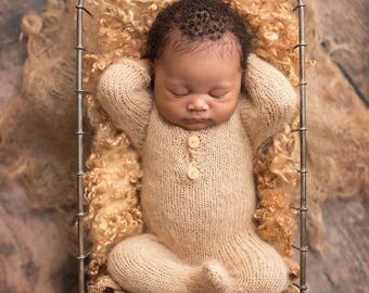 Newborn Knit Romper, Newborn Knit Overalls with Lonk Leg, Newborn Footed Romper, Footed Overalls Photo Prop, Knitted Photo Prop