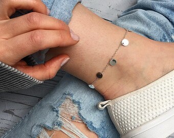 Silver anklet, Silver ankle bracelet, Dainty anklet, coin anklet, Disc anklet, Beaded Anklet, Bohemian ankle bracelet by Serenity Project.