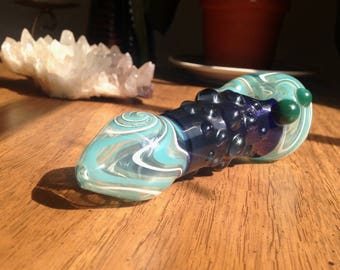 Blue Swirl Glass Smoking Pipe, Glass Pipe with Turquoise and Blue Encalmo