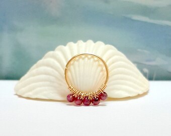 Natural Garnet 2mm Helix Ring - Gold Cartilage Earring- Tiny Sterling Silver Hoop- January Birthstone- 16-22 Gauge- 7-12mm Inner Diameter