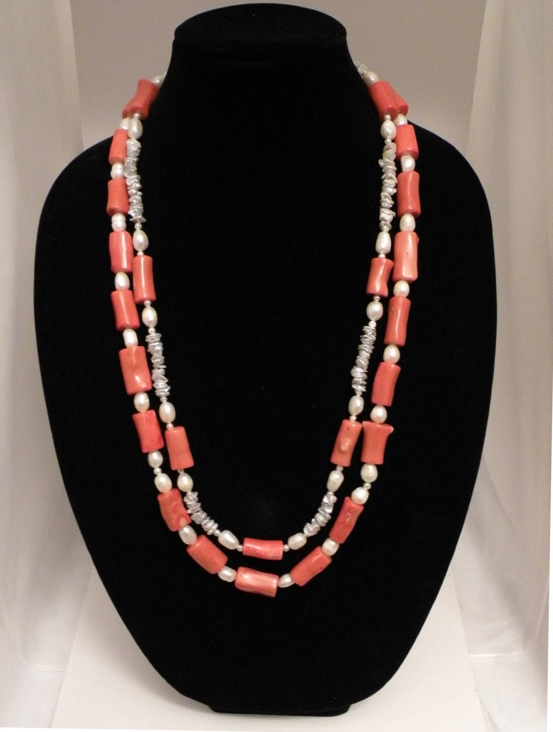 Coral and pearl handmade original design necklace