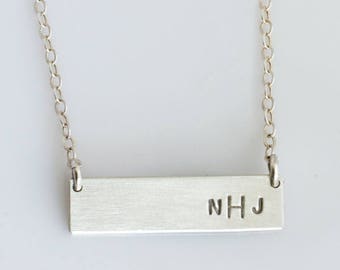 Monogram Wedding Necklace, Monogram Bar Necklace, Wedding Anniversary Necklace,Personalized Bridal Necklace, Gold Fill, Sterling Silver,N221