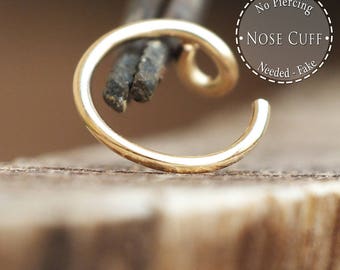 Fake Nose Piercing, 20g Yellow Goldfilled Fake Nose Ring Hoop, Thin Clip On Nose Ring, No Piercing Needed Nose Cuff