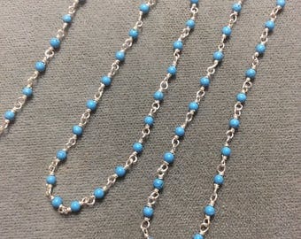 Turquoise Sterling Silver Chain, 2mm, 1 ft, Various lengths