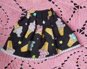 Black Ice Cream Pastel Goth High Waisted Pleated BJD dress for SD / MSD