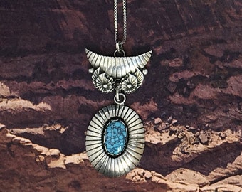 Vintage Sterling Silver Turquoise & Covered Wagon Necklace